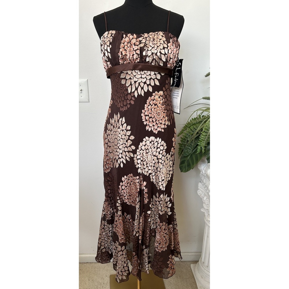 NWT S.L Fashion Y2K Babydoll Milk Maid Fairy Midi Dress Brown Burnout Ethereal 8
